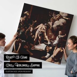 Dramatic Biblical Scene by Caravaggio Square Canvas Wall Art