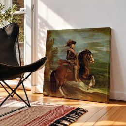 Equestrian Portrait of Philip IV by Diego Velázquez Square Canvas Wall Art