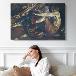 Fallen Figure beside Machinery Canvas Wall Art Print