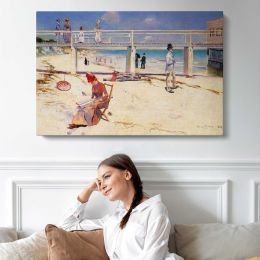 Figures on a Bright Beach Canvas Wall Art Print