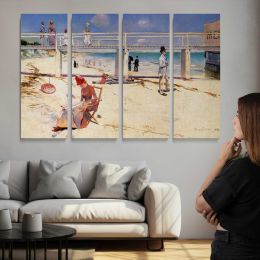 Figures on a Bright Beach Canvas Wall Art Print