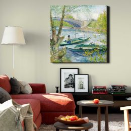 Fishing in Spring, the Pont de Clichy (Asnières) (1887) Square Canvas Wall Art