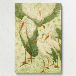 Five Storks in a Meadow - Charming Dutch Bird Scene By Theo van Hoytema 