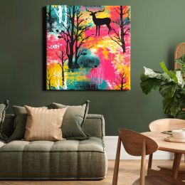 Forest with animal pattern backgrounds painting mammal Square Canvas Wall Art