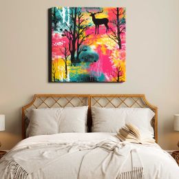 Forest with animal pattern backgrounds painting mammal Square Canvas Wall Art