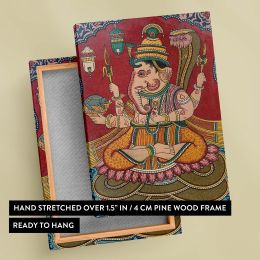 Ganesha on Lotus Throne - Vibrant Hindu Folk Art Scene