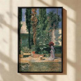 Garden of the Fortuny Residence by Mariano Fortuny - Red Umbrella and Trees 