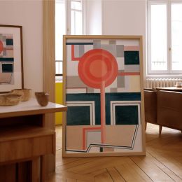 Geometric Blocks - Fernand Leger Abstract Composition in Red, Grey, and Beige 
