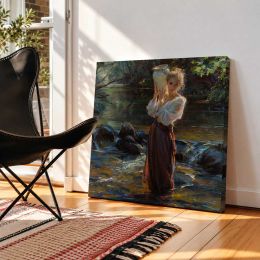 Girl at the Stream by Daniel Gerhartz Square Canvas Wall Art