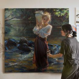 Girl at the Stream by Daniel Gerhartz Square Canvas Wall Art