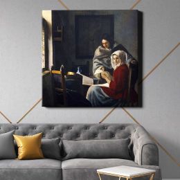 Girl Interrupted at Her Music (ca. 1660–1661) famous painting.Johannes VERMEER Square Canvas Wall Art