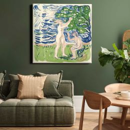 Girls Picking Apples (1915) by Edvard Munch Square Canvas Wall Art
