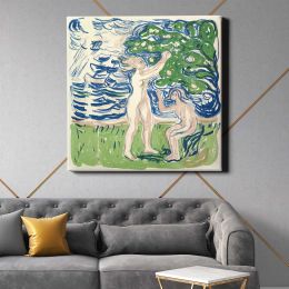 Girls Picking Apples (1915) by Edvard Munch Square Canvas Wall Art