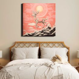 Gold silver pink santas reindeer flying drawing nature mammal Square Canvas Wall Art