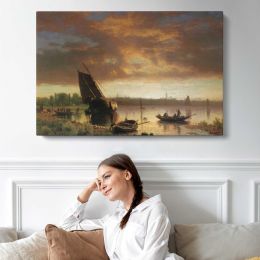 Harbor Scene by Albert Bierstadt Canvas Wall Art Print