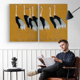 Japanese Cranes on Gold Canvas Wall Art Print
