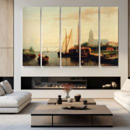 Johannes Frederik A Moored Haybarge and Other Shipping by Abraham Hulk Snr Canvas Wall Art Print