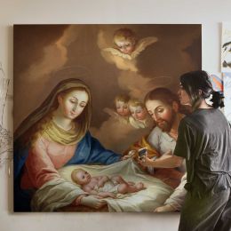 La Natividad (1799), vintage illustration by Jose Campeche y Jordan Square Canvas Wall Art
