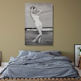 Marilyn Monroe Beach Canvas - Black and White Bikini Scene Glam Home Decor 