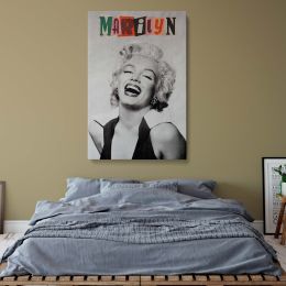 Marilyn Monroe Laughing Portrait - Collage Typography on Vintage Canvas 