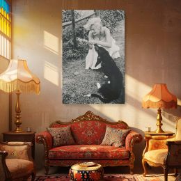 Marilyn Monroe Playing with Dog - Retro Glamour Photo Poster 