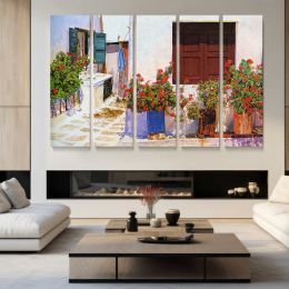 Mediterranean Doorway with Flowers Canvas Wall Art Print