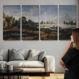 Moonlit River Landscape by Aert van der Neer Panoramic Canvas Print