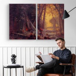 Moose Hunters- Camp by Albert Bierstadt Canvas Wall Art Print