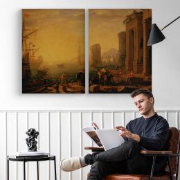 Morning in the Harbour by Claude (le Lorrain) Gellee Canvas Wall Art Print