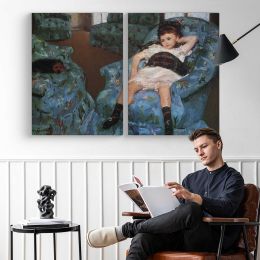 Mother and Child in a Blue Armchair by Mary Cassatt Canvas Wall Art Print