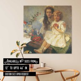 Mother and Child with Toys Square Canvas Wall Art