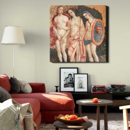 Naked lady vintage art, Judgment of Paris (ca. 1509) by Pinturicchio Square Canvas Wall Art