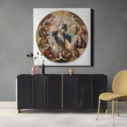 Nun's Badge with the Immaculate Conception and Saints (Medallon de monja con la Inmaculada Concepcion y santos) by Antonio de Torres Square Canvas Wall Art