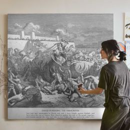 OT-084 David Attacks the Ammonites Square Canvas Wall Art