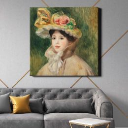Pierre Auguste Renoir poster, vintage Woman with Capeline wall decor (early 1890s) Square Canvas Wall Art