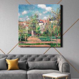 Pissarro Pontoise art print, impressionist painting, The Garden in the sun Square Canvas Wall Art