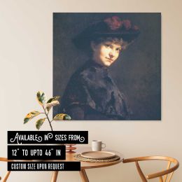 Portrait of a Woman in Black Square Canvas Wall Art