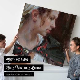 Profile Portrait with a Red Flower by Daniel Gerhartz Square Canvas Wall Art