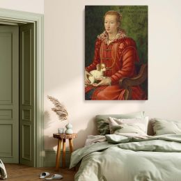 Renaissance Lady in Red - Woman with Lap Dog Portrait by Florentine Artist c.1575 
