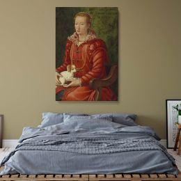 Renaissance Lady in Red - Woman with Lap Dog Portrait by Florentine Artist c.1575 