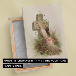 Rock of Ages - Prayerful Woman and Stone Cross in Ivy