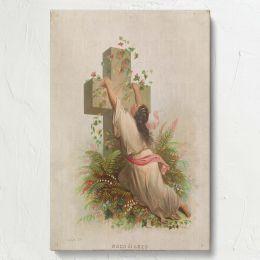 Rock of Ages - Prayerful Woman and Stone Cross in Ivy