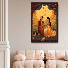 Romantic Indian Couple - Mughal Miniature Pichwai Style Art Reimagined as Wall Print 