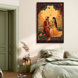 Romantic Indian Couple - Mughal Miniature Pichwai Style Art Reimagined as Wall Print 