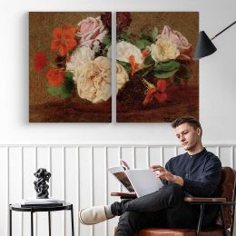Roses and Nasturtiums in a Vase by Henri Fantin-latour Canvas Wall Art Print