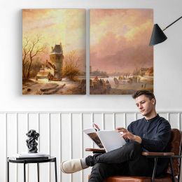 Schelfhout Andreas Skaters on A Frozen River Canvas Wall Art Print