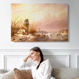 Schelfhout Andreas Skaters on A Frozen River Canvas Wall Art Print
