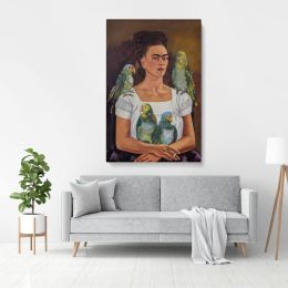Frida Kahlo Self Portrait and Parrots Canvas Wall Art