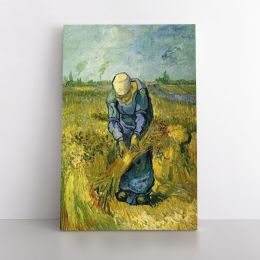 Vincent Van Gogh Painting Peasant Woman Binding Sheaves Painting Photo Print on Canvas Wall Mural