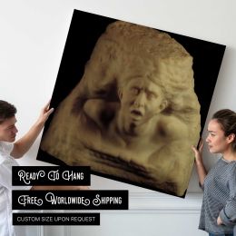 Sculpted Head Study by Auguste Rodin Square Canvas Wall Art